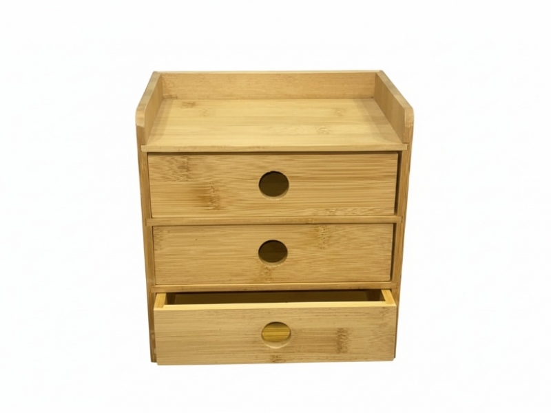 Handcrafted Premium Bamboo 3-Drawer Desktop Organizer